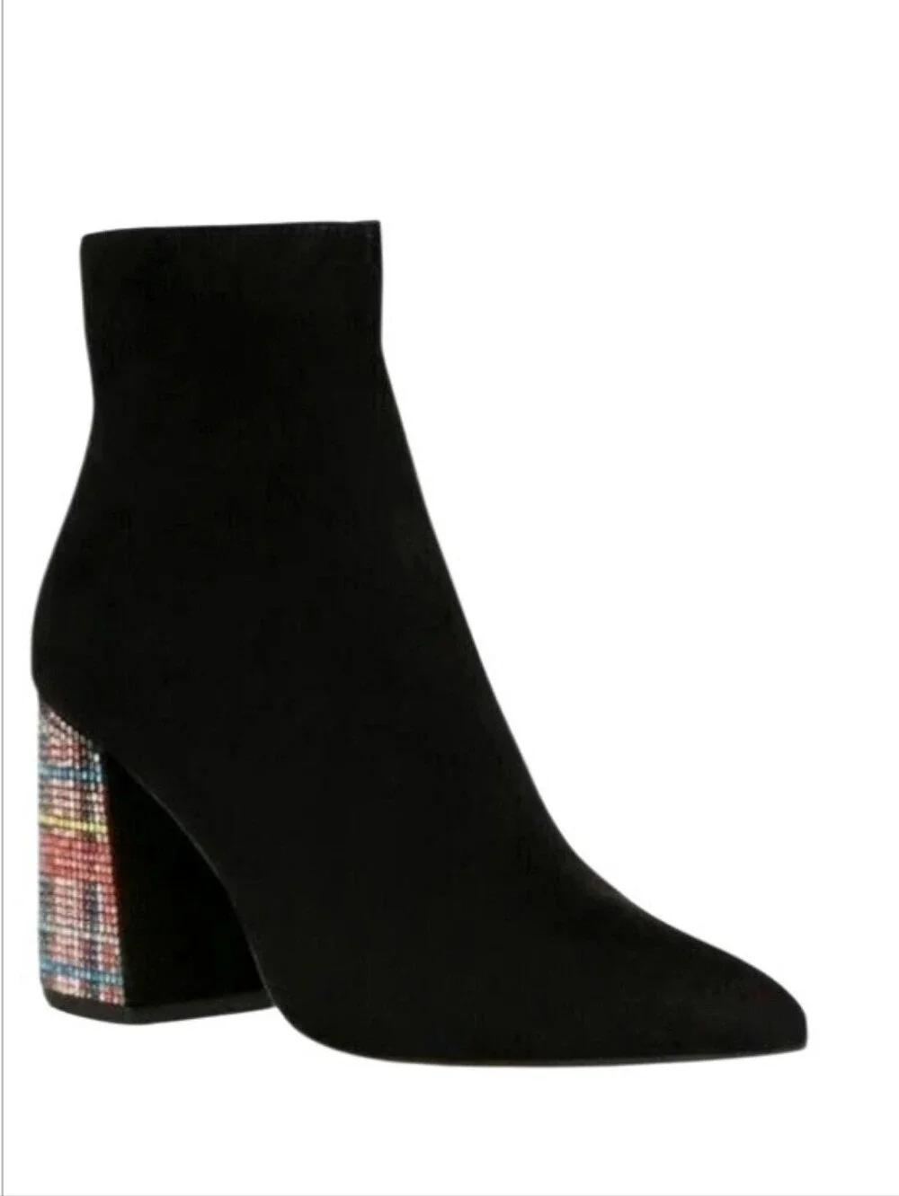 Betsey Johnson Black Rhinestone Plaid Heel Barette Ankle Boots Size 7.5